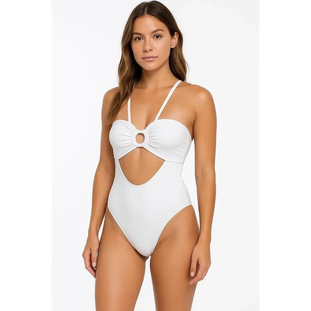 NWOT Unbranded White Monokini Cutout Ruched Bust One Piece Swimsuit Womens M